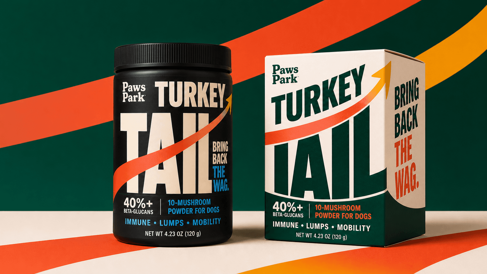Paws Park Turkey Tail 120 g jar and outer box